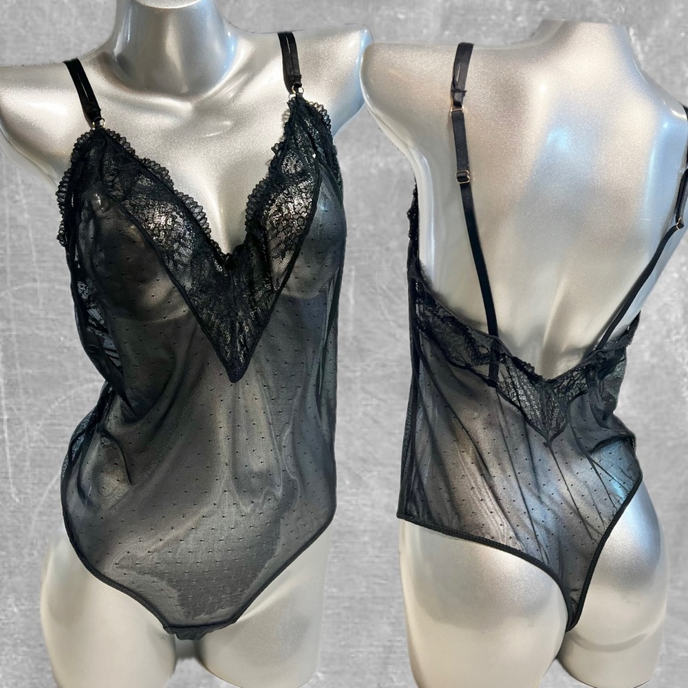 Auden black lace lingerie teddy teddie one piece bodysuit negligee sheer mesh XL